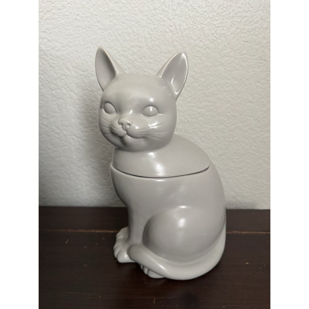 Threshold Stoneware Gray Cat Kitty Cookie Jar 10 1/2"